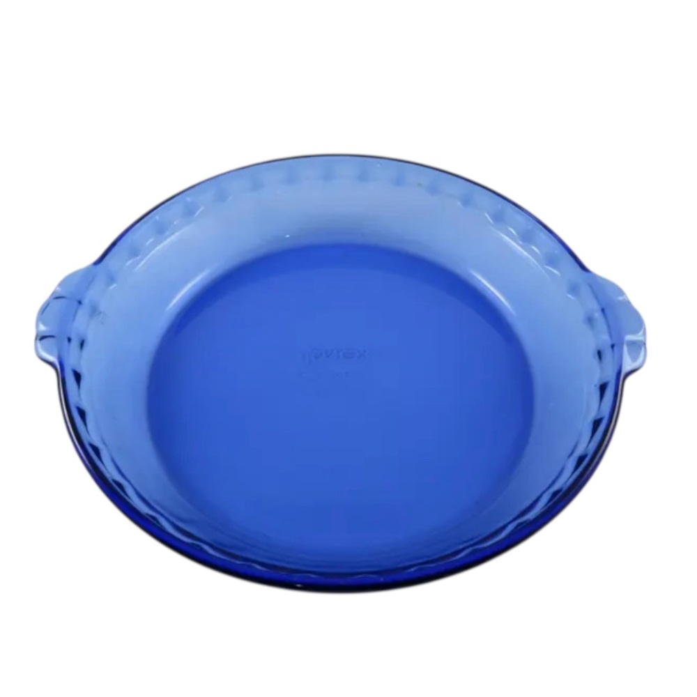 Vintage Cobalt Blue Pyrex 9 1/2” Double Handled Pie Plate Excellent Condition